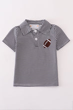 Load image into Gallery viewer, Navy stripe football embroidery button down shirt
