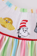 Load image into Gallery viewer, Stripe Dr. Seuss embroidery smocked set
