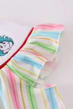 Load image into Gallery viewer, Stripe Dr. Seuss embroidery smocked set
