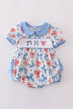 Load image into Gallery viewer, Bow trellis print embroidery ruffle bubble
