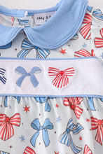 Load image into Gallery viewer, Bow trellis print embroidery ruffle bubble
