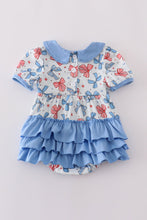Load image into Gallery viewer, Bow trellis print embroidery ruffle bubble
