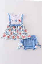 Load image into Gallery viewer, Bow trellis print embroidery ruffle bloomer set
