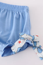 Load image into Gallery viewer, Bow trellis print embroidery ruffle bloomer set
