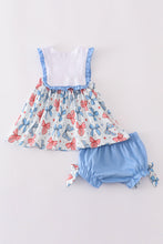 Load image into Gallery viewer, Bow trellis print embroidery ruffle bloomer set
