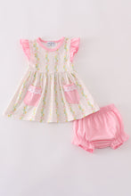 Load image into Gallery viewer, Pink lemon print bow ruffle bloomer set
