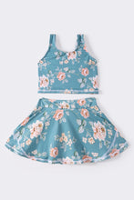 Load image into Gallery viewer, Teal floral print girl 2pc swimsuit
