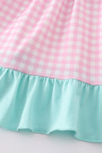 Load image into Gallery viewer, Pink tractor embroidery plaid dress
