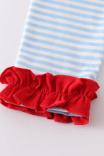 Load image into Gallery viewer, Blue stripe valentine puppy heart embroidery girl set
