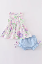 Load image into Gallery viewer, Purple hydragena print girl bloomer set
