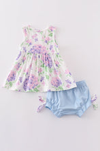 Load image into Gallery viewer, Purple hydragena print girl bloomer set
