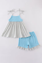 Load image into Gallery viewer, Blue farm chicken embroidery short set
